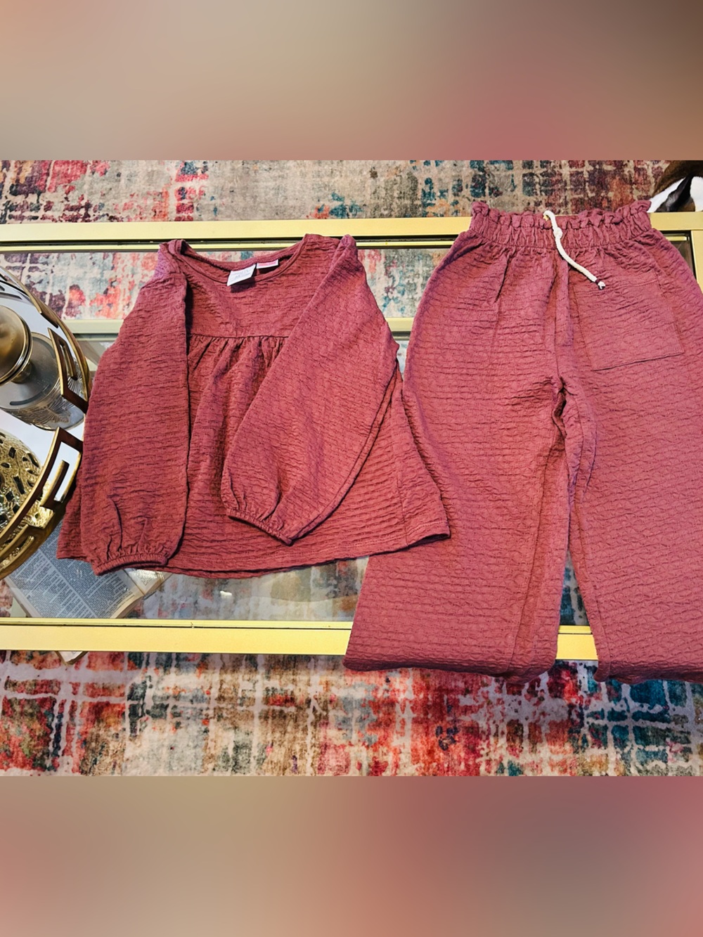 Zara Kids Textured Joggers & Top - Mauve Pink